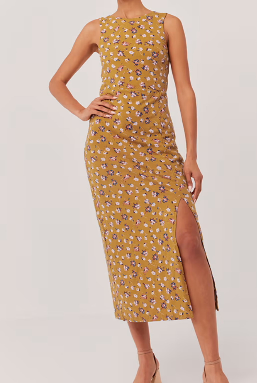 Pact The Soiree Organic Cotton Fitted Tank Dress Floral Cut Out Back Stretch M